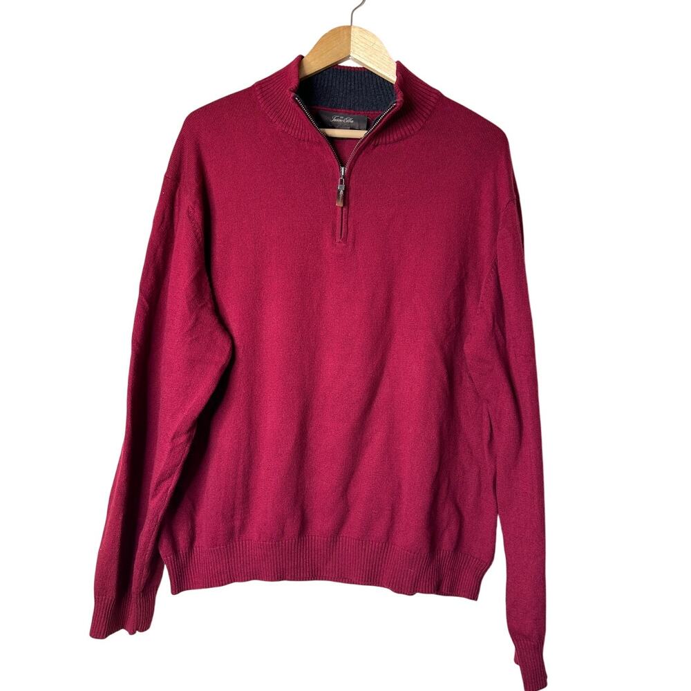 Men's Tasso Elba Red Cashmere Blend 1/4 Zip Pullover